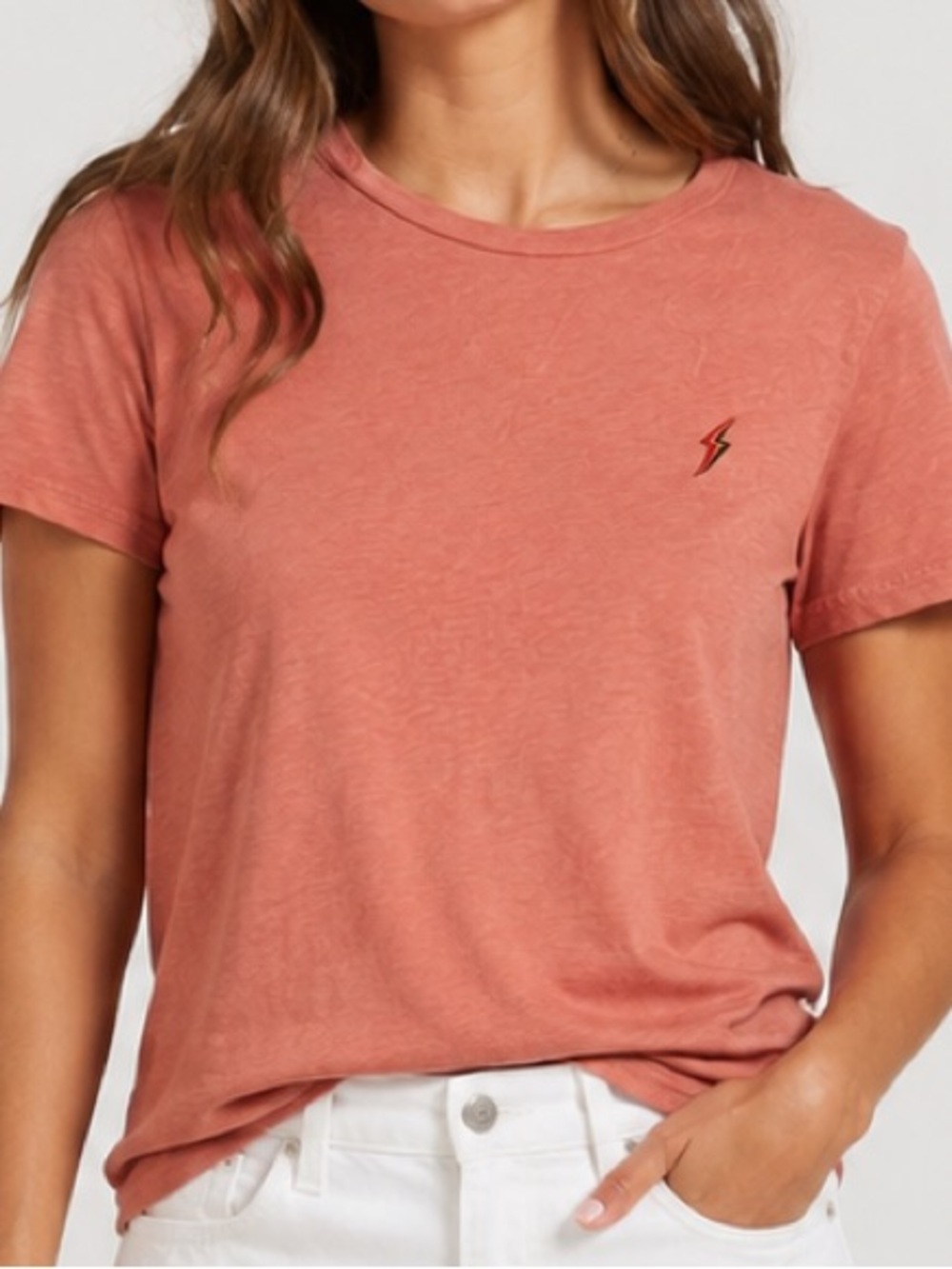 Sundry Embroidered Lightning Coral Tee